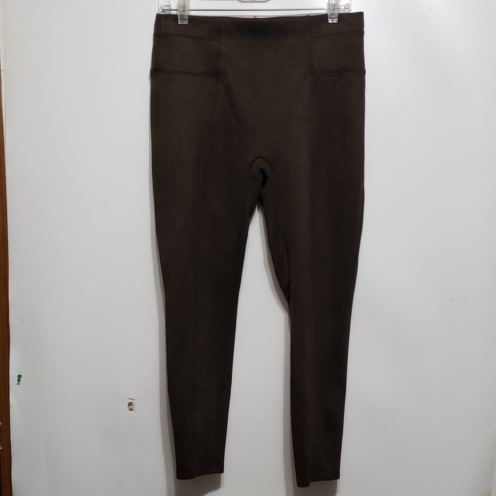 SPANX Faux Suede Chocolate‎ Brown High-Waisted Leggings L